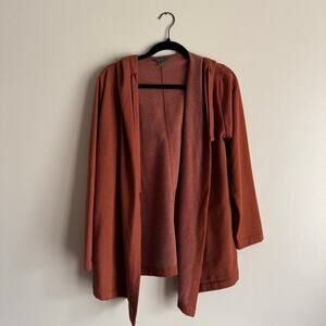 Eddie Bauer Rusty Orange Fleece Waterfall Open Front Hooded Cardigan - XS